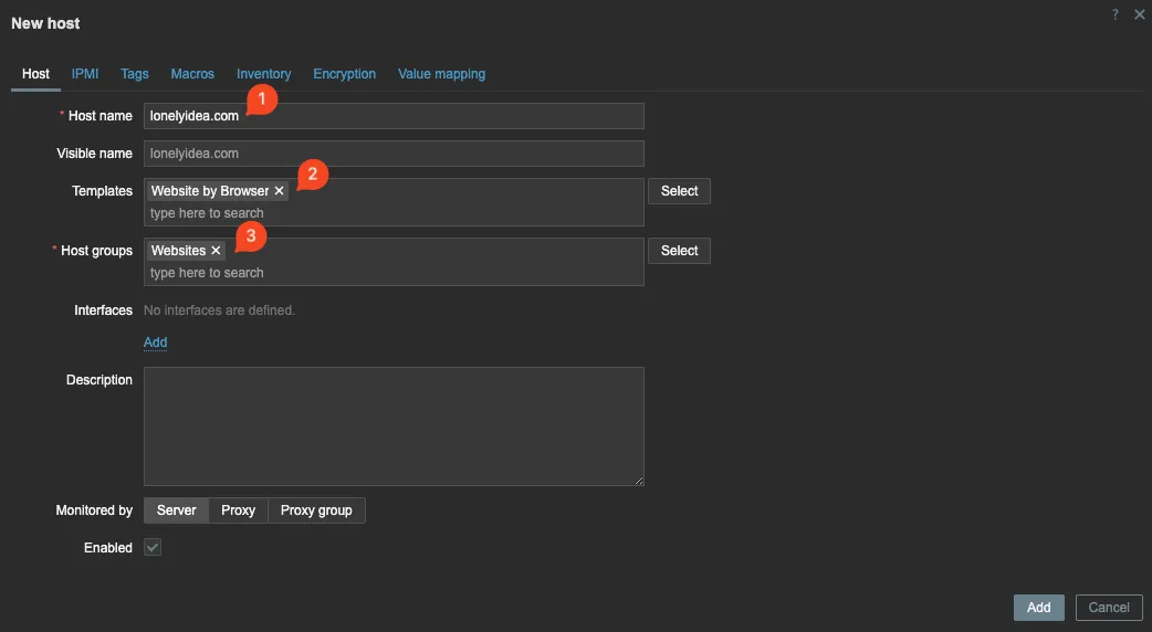 Adding new website to monitor in Zabbix